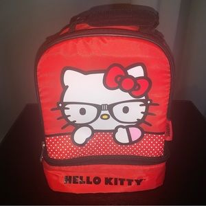 SOLD🚫 Vintage Hello Kitty Schoolgirl Red 2 Compartment Lunch Box